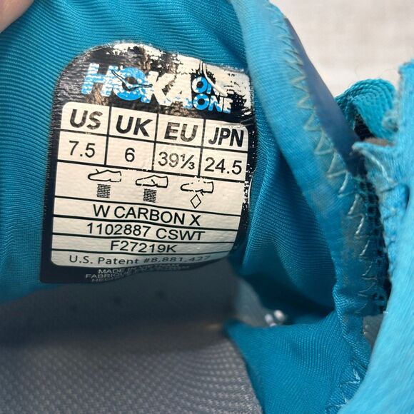 Hoka One One Carbon X Shoes Teal White Mesh Sneaker Running Lace Up Women's 7.5 - Picture 9 of 11